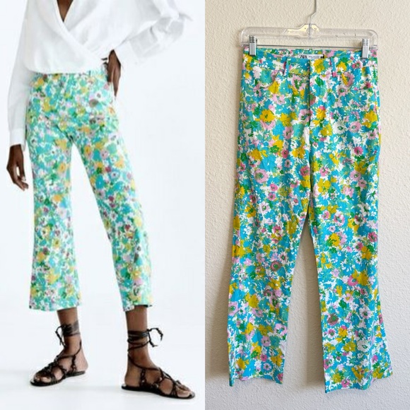 Zara Pants - Zara Multicolor Floral Cropped Pants-Size 2-NWT